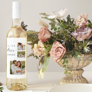 Étiquette Pour Bouteilles De Vin Collage moderne Couple Photo & Live Love Laugh Cad