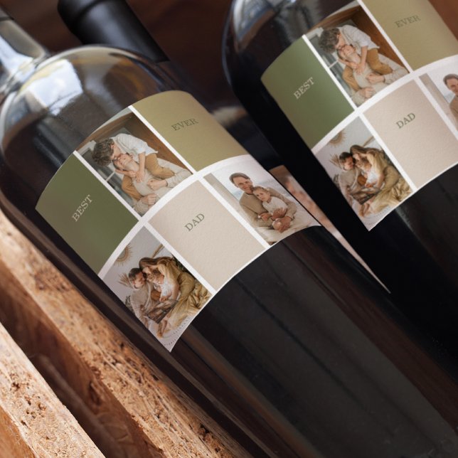 Étiquette Pour Bouteilles De Vin Collage photo moderne Meilleur papa Jamais Cadeau (Créateur téléchargé)