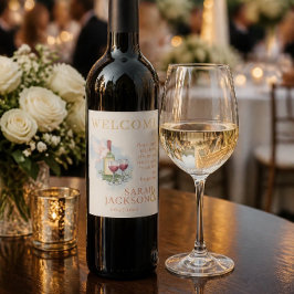 Étiquette Pour Bouteilles De Vin Colombes Romantiques Mariage Corail (Blanc)