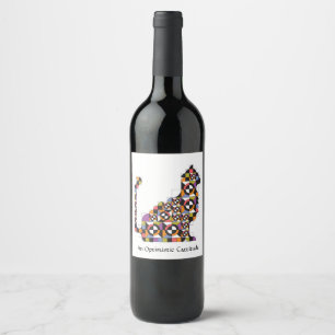 Étiquette Pour Bouteilles De Vin Coloré moderne Cat Quilt Motif Étiquette de vin