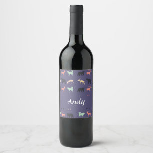 Étiquette Pour Bouteilles De Vin Colorful animal silhouettes on blue