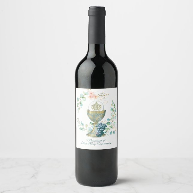 Étiquette Pour Bouteilles De Vin Communion Catholique Traditionnelle Eucalyptus Dan (Devant)