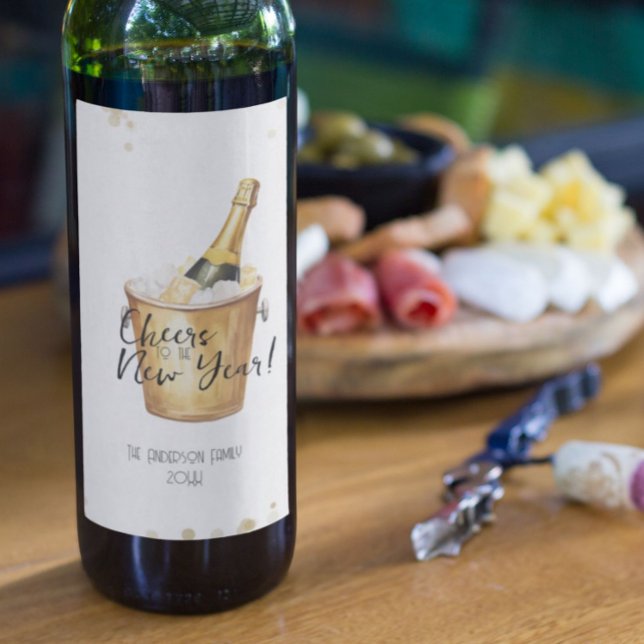 Étiquette Pour Bouteilles De Vin Confetti d'or à la nouvelle année (Créateur téléchargé)