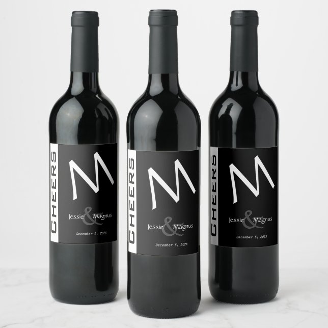 Étiquette Pour Bouteilles De Vin Contemporain noir et blanc (Bouteilles)