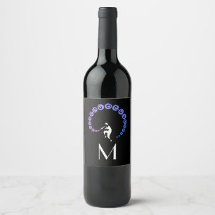 Étiquette Pour Bouteilles De Vin Cool Jazz Trumpet Musicien Monogram Blue Lilac