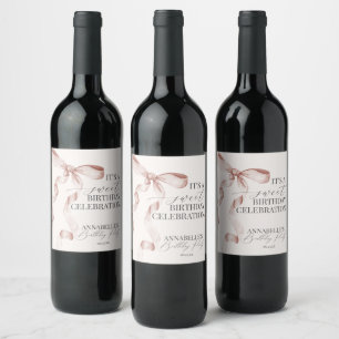 Étiquette Pour Bouteilles De Vin Coquette Beige Bow Anniversaire Fête Faveurs