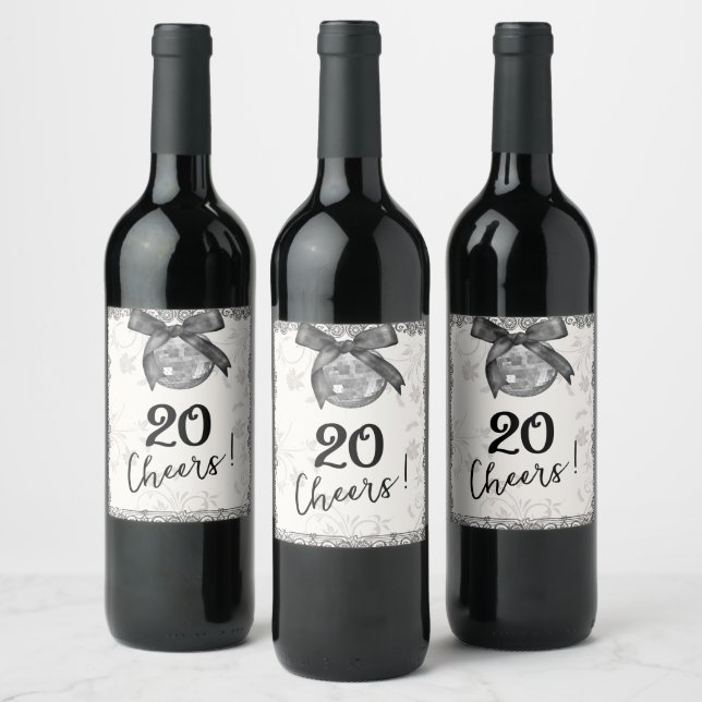 Étiquette Pour Bouteilles De Vin Coquette Disco Ball & Black Bow Cheval Anniversair (Bouteilles)