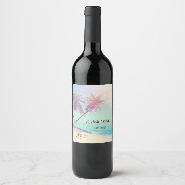 Étiquette Pour Bouteilles De Vin Coquillages de plage de Palms (Devant)
