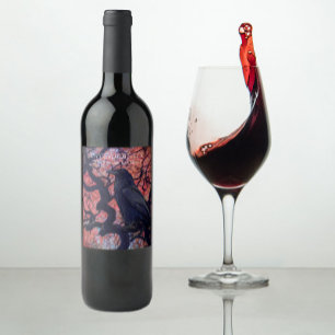 Étiquette Pour Bouteilles De Vin Corbeau noir et érable gris japonais
