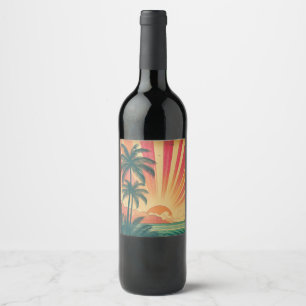 Étiquette Pour Bouteilles De Vin Coucher de soleil rétro/tropical vintage/hawaïen