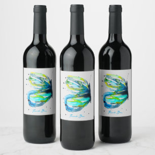 Étiquette Pour Bouteilles De Vin Couleur d'aquarelle d'art papillon bleu