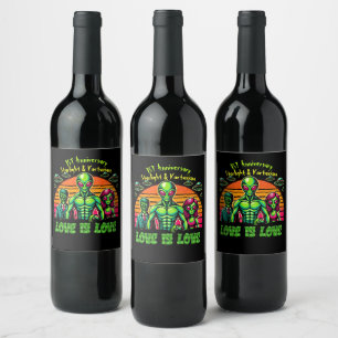 Étiquette Pour Bouteilles De Vin Couple Alien dans l'affection galactique