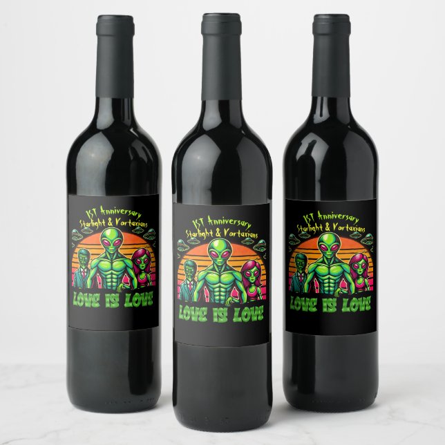 Étiquette Pour Bouteilles De Vin Couple Alien dans l'affection galactique (Bouteilles)