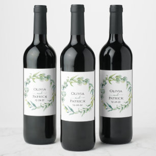 Étiquette Pour Bouteilles De Vin couronne aquarelle eucalyptus vert menthe classiqu