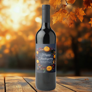Étiquette Pour Bouteilles De Vin Couronne de citrouille moderne pour un joyeux Than