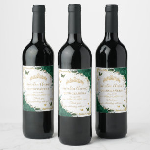 Étiquette Pour Bouteilles De Vin Couronne de Fille de Fête Émeraude Vintage Or Quin