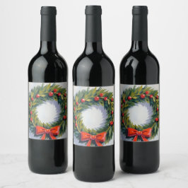 Étiquette Pour Bouteilles De Vin Couronne de Noël Fête Peinte