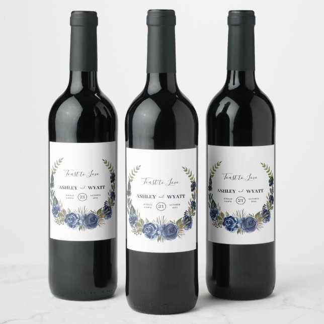 Étiquette Pour Bouteilles De Vin Couronne Rose bleue (Bouteilles)