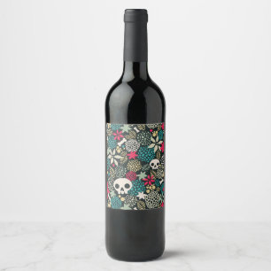Étiquette Pour Bouteilles De Vin Crâne fleuri
