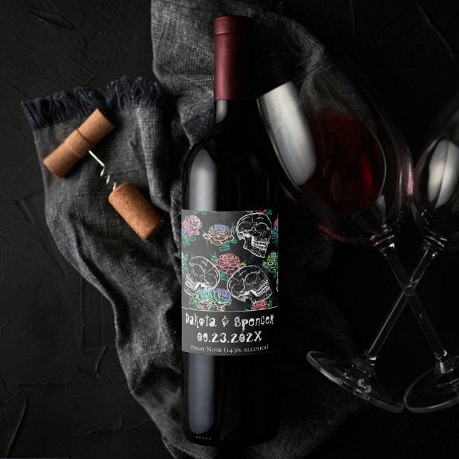 Étiquette Pour Bouteilles De Vin Crânes et Roses Ombre | Pastel gothique Merci (Créateur téléchargé)