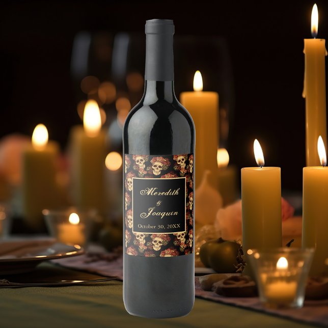 Étiquette Pour Bouteilles De Vin Crânes Mariages gothiques Noir Rose rouge Personna (Créateur téléchargé)