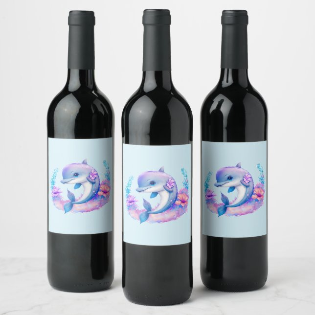 Étiquette Pour Bouteilles De Vin Créature Mer Dauphin Cute (Bouteilles)