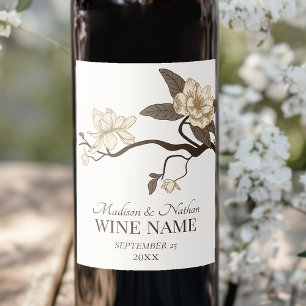 Étiquette Pour Bouteilles De Vin Crème Mariage minimaliste Vintage Magnolia