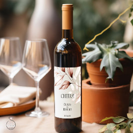 Étiquette Pour Bouteilles De Vin Croquis de feuillage en terre cuite moderne