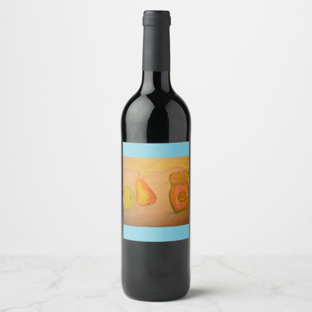 Étiquette Pour Bouteilles De Vin croquis poire et pomme (Devant)