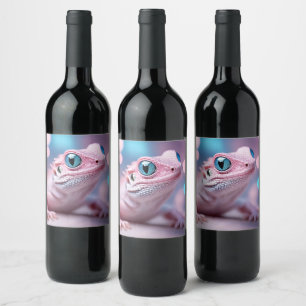 Étiquette Pour Bouteilles De Vin Cuisine Petit Lézard Rose aux Grands Yeux Bleus
