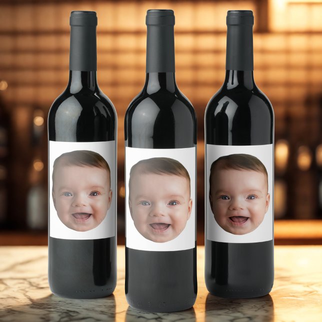 Étiquette Pour Bouteilles De Vin Custom Baby Face, Funny custom photo (Créateur téléchargé)