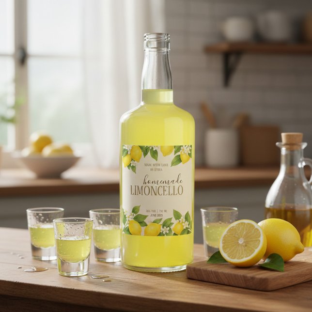 Étiquette Pour Bouteilles De Vin Custom Limoncello Label with Watercolor Lemons (Créateur téléchargé)