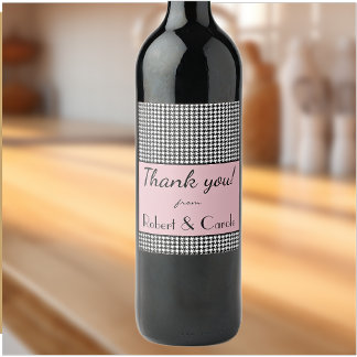 Étiquette Pour Bouteilles De Vin Custom Text, Thank You, Vintage Pink Houndstooth