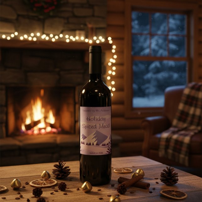 Étiquette Pour Bouteilles De Vin Custom Winter Mountain Holiday Spiced Mead Bottle  (Créateur téléchargé)
