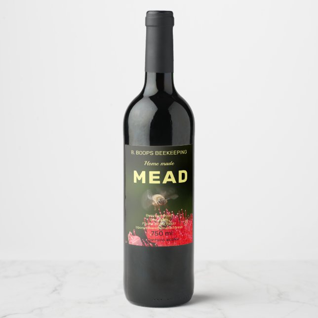 ÉTIQUETTE POUR BOUTEILLES DE VIN CUSTOMISEZ-LE. CONCEPTION D'ABEILLE DE BUZING MEAD (Devant)