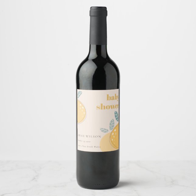 Étiquette Pour Bouteilles De Vin Cute Blush Peach Lemon Fruit Baby shower gras (Devant)