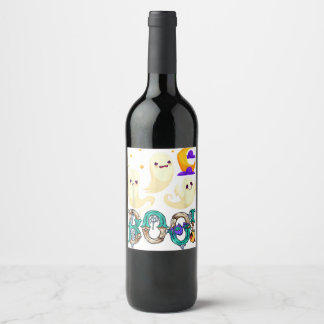 Étiquette Pour Bouteilles De Vin Cute Fantôme Chat Drôle Halloween tenue s