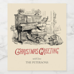 Étiquette Pour Bouteilles De Vin Cute Festive Vintage Victorian Père Noël avec Pi