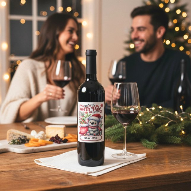 Étiquette Pour Bouteilles De Vin Cute Koala Chirstmas Nom personnalisé (Créateur téléchargé)