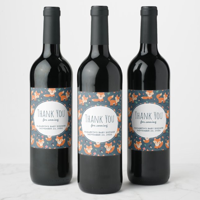 Étiquette Pour Bouteilles De Vin Cute Orange Fox Motif animal Merci (Bouteilles)