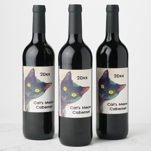 Étiquette Pour Bouteilles De Vin Cute Peeking Cat Vin Étiquette (Bouteilles)