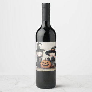 Étiquette Pour Bouteilles De Vin Cute Retro Vintage Halloween Enfants Tricoter ou t