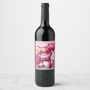 Étiquette Pour Bouteilles De Vin Cute Valentine's day cat/chaton