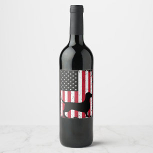 Étiquette Pour Bouteilles De Vin Dachshund 4 juillet drapeau patriotique américain