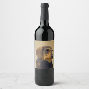 Étiquette Pour Bouteilles De Vin Dachshund (À poils durs) Peinture Dog Art origina