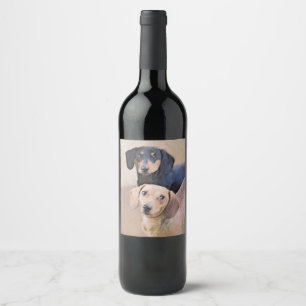 Étiquette Pour Bouteilles De Vin Dachshund (Smooth) Peinture - Art Chien original