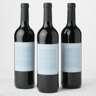 Étiquette Pour Bouteilles De Vin Damask Bleu Élégant