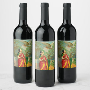 Étiquette Pour Bouteilles De Vin Damayanti et le cygne par Raja Ravi Varma