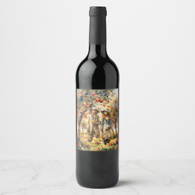 Étiquette Pour Bouteilles De Vin Dans L'Orchard D'Apple (Devant)