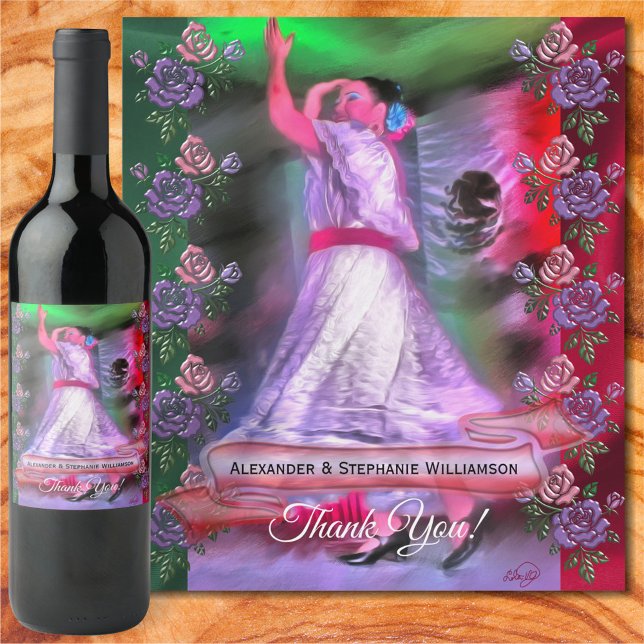 Étiquette Pour Bouteilles De Vin Danseuse mexicaine Merci 0175 (Créateur téléchargé)